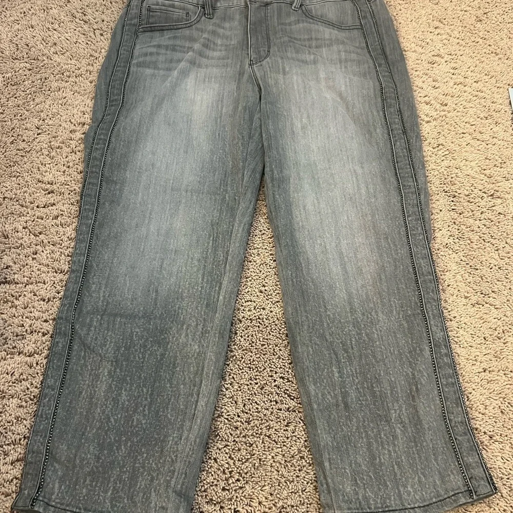 14s 14 short whbm straight embellished jeans gray side stripe beads cropped